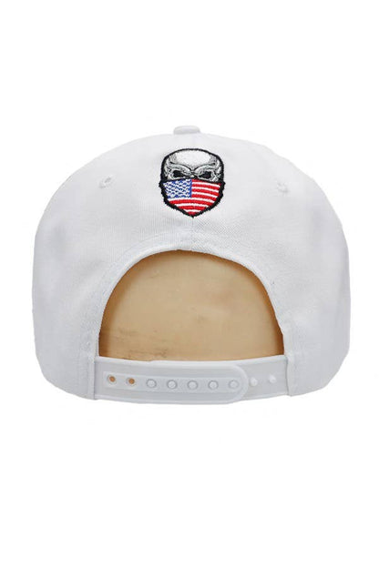American Flag Skull Snapback: White