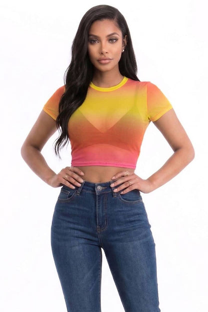 Mesh Sheer Crop Top: Black / S