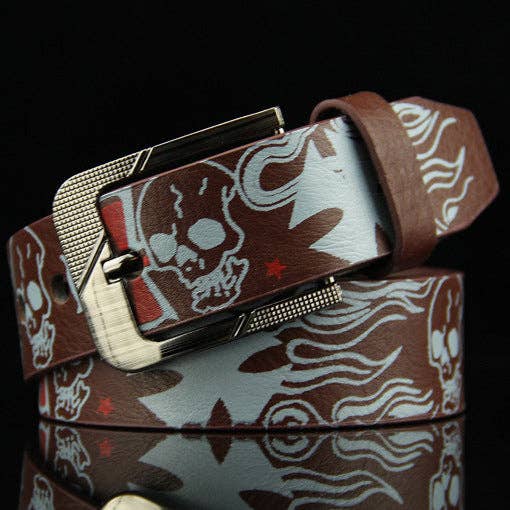 Fashion Skull Printed Waist Belt: White / 110CM