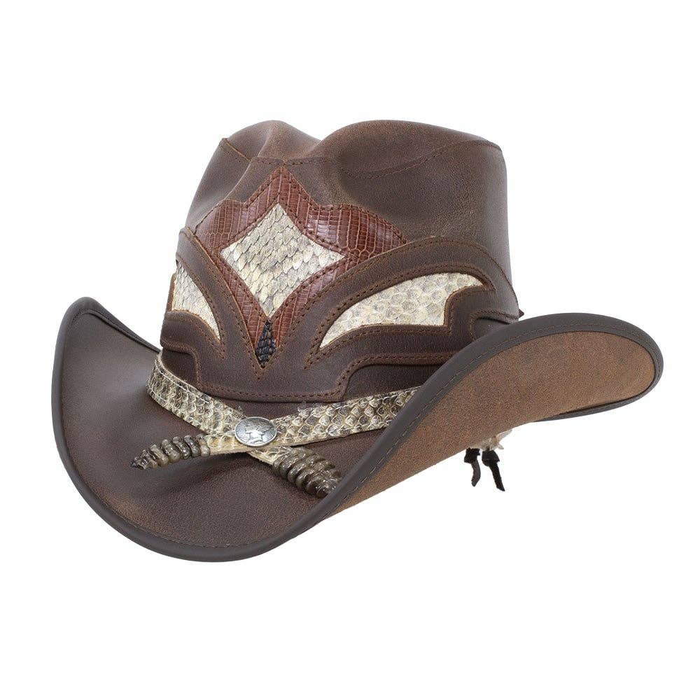 Leather Rattlesnake Cowboy Hat - Style Storm: Black / XL