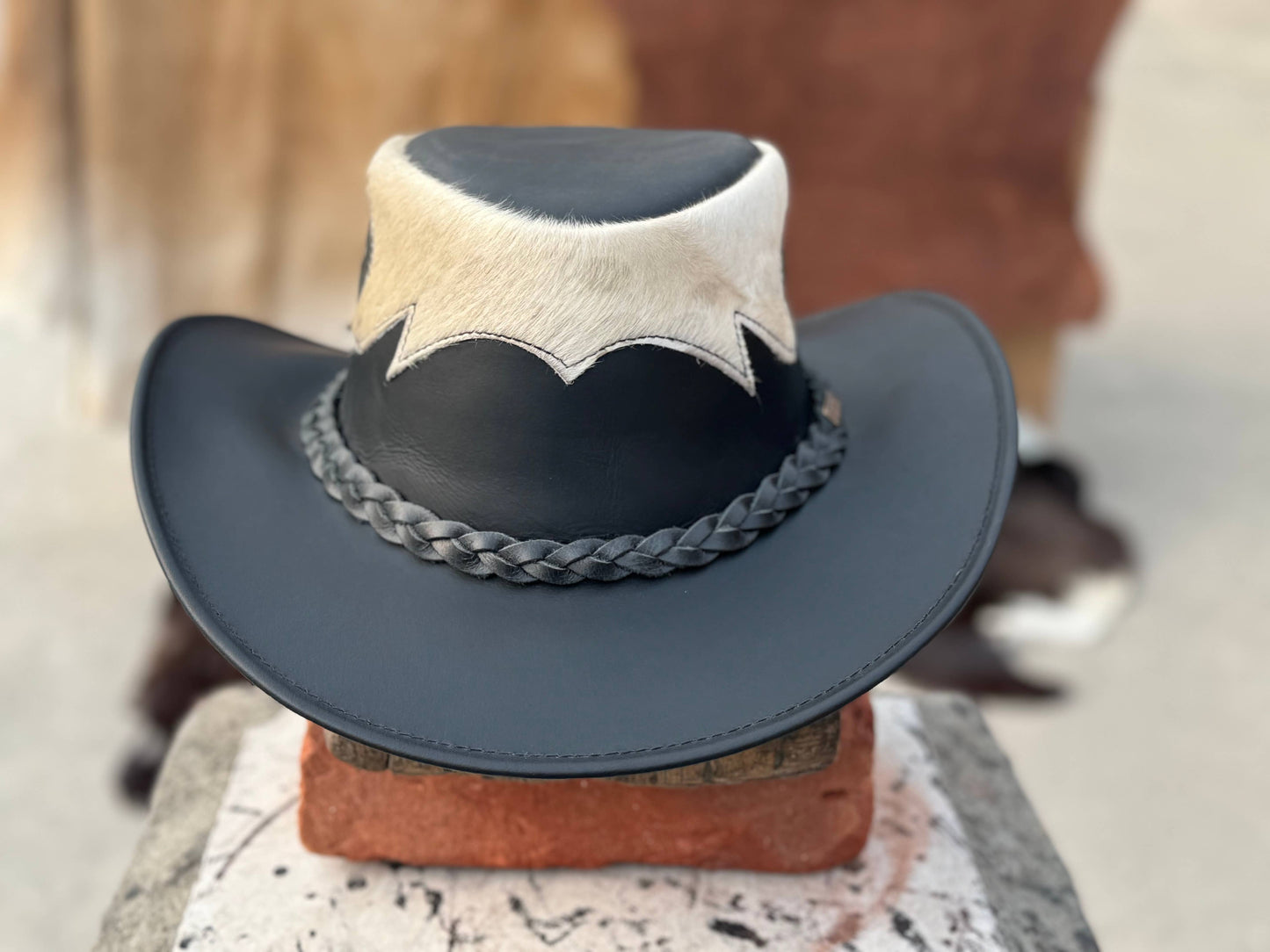 Tri Brown & Black  Leather Cowboy Hat Western style Unisex: Black / Small