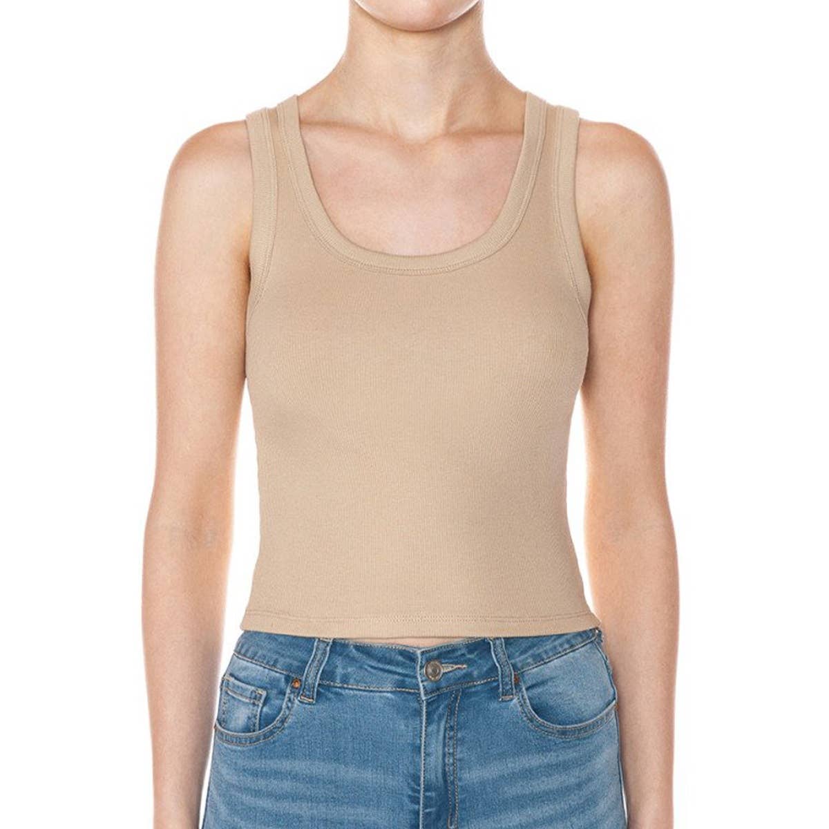 SCOOP NECK RIBBED CROPPED TANK TOP: BLACK / S-M-L(2-2-2)