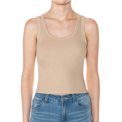 SCOOP NECK RIBBED CROPPED TANK TOP: BLACK / S-M-L(2-2-2)