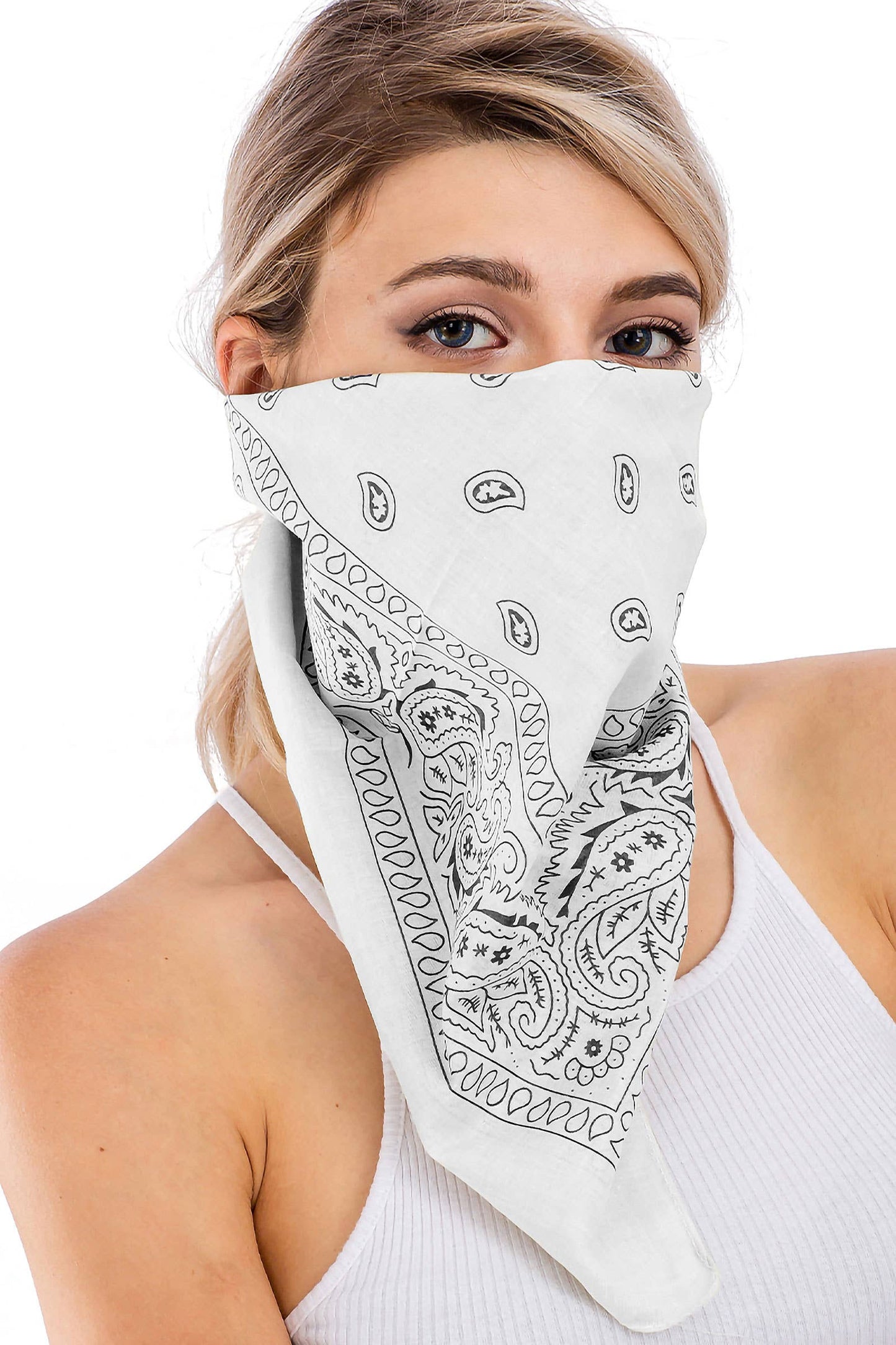 Classic Paisley Print Square Cotton Bandana: BLACK / ONE SIZE