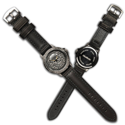 Skullistic 3D Carved Skull Unisex Watch: Metal Strap Stainless Steel