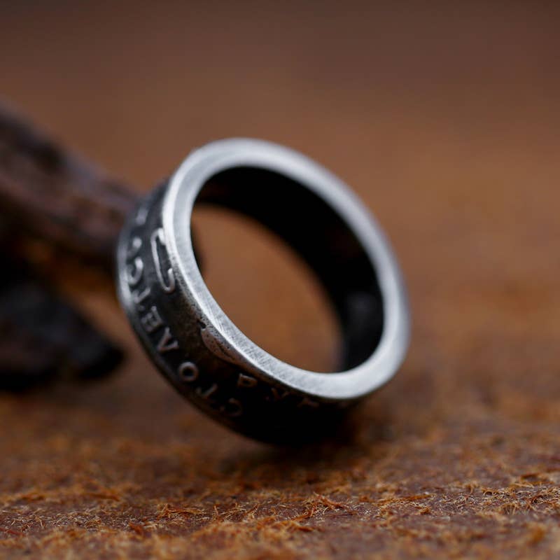 Men's Vintage Distressed Black Letter Ring: 11