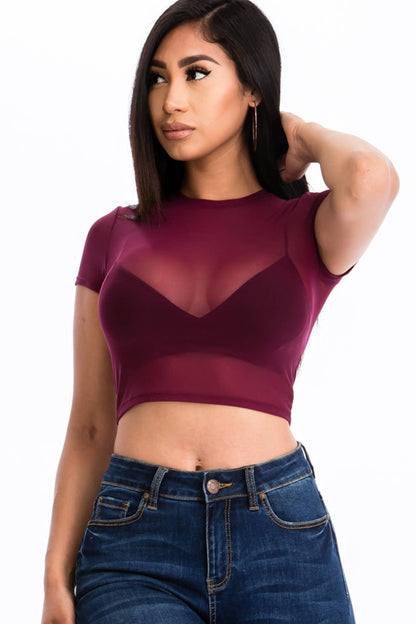 Mesh Sheer Crop Top: Black / S