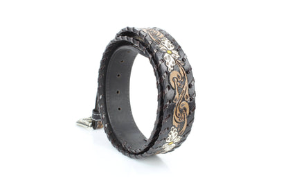 Floral Belt | White Painted Flowers & Whipstitch ABB-14-121