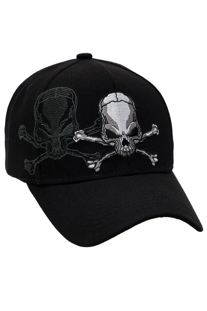Rebel Biker Skull Embroidered Baseball Cap: Black