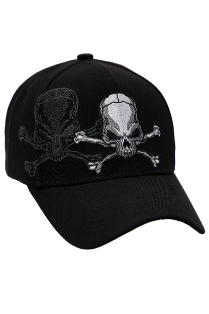 Rebel Biker Skull Embroidered Baseball Cap: Black