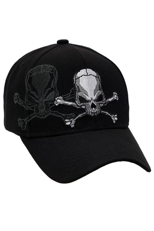 Rebel Biker Skull Embroidered Baseball Cap: Black