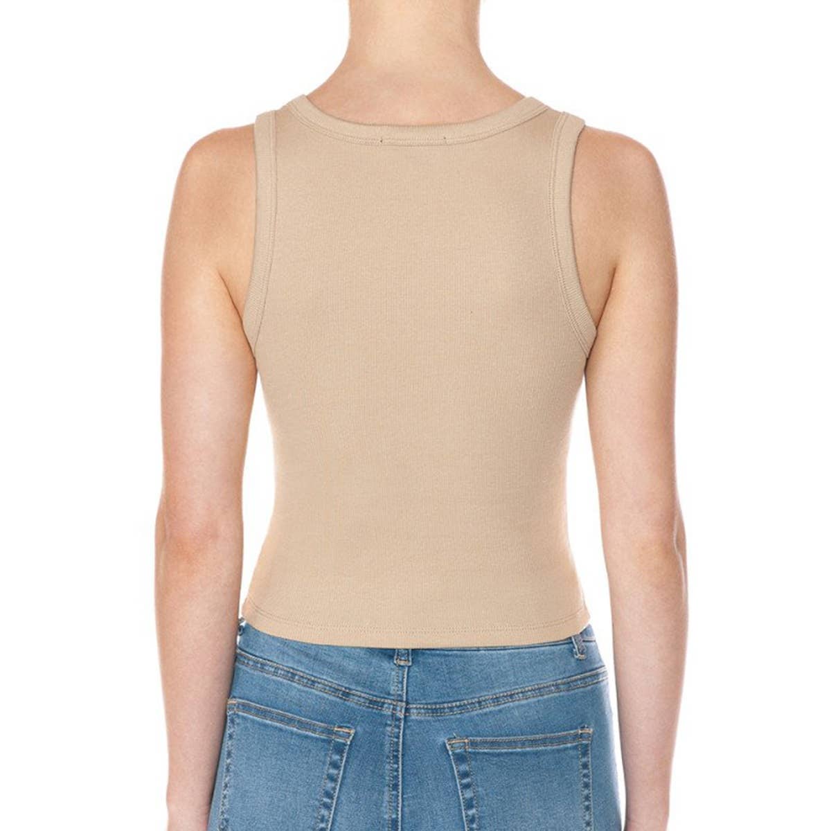 SCOOP NECK RIBBED CROPPED TANK TOP: BLACK / S-M-L(2-2-2)