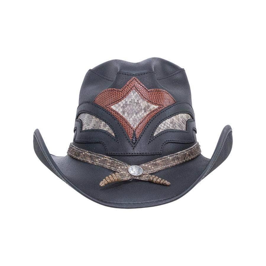 Leather Rattlesnake Cowboy Hat - Style Storm: Black / XL