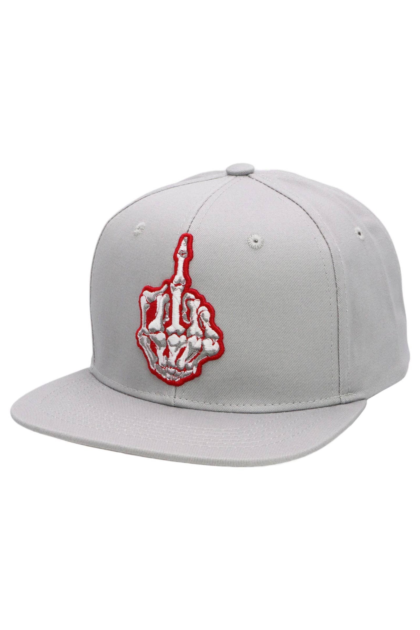 Middle Finger Up Skeleton Cotton Snapback: WHITE/BLACK / ONE SIZE
