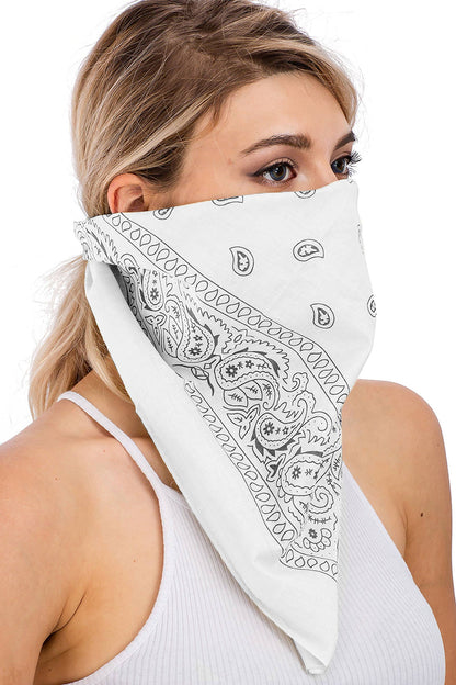 Classic Paisley Print Square Cotton Bandana: BLACK / ONE SIZE