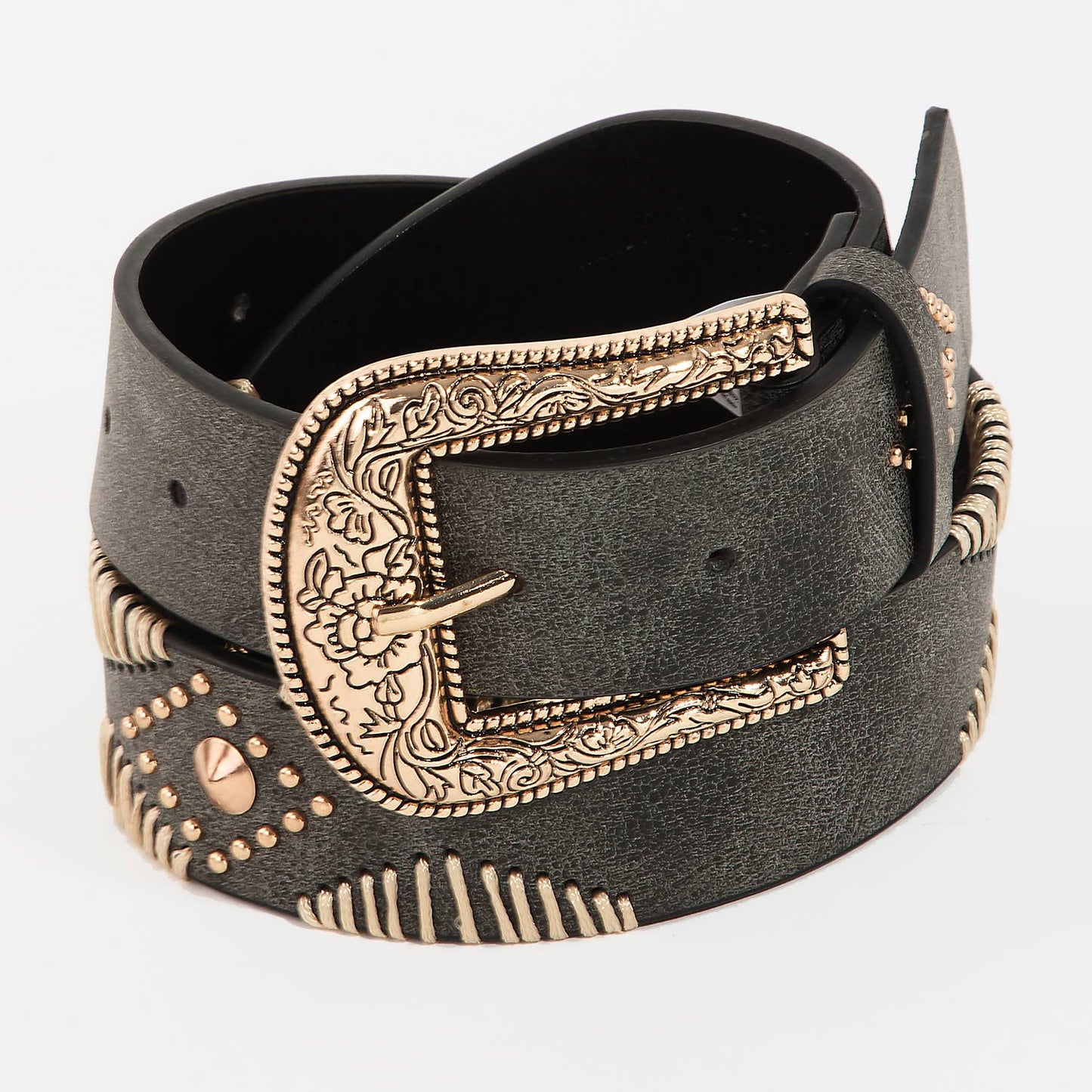 Western Floral Etched Buckle Belt: SBK