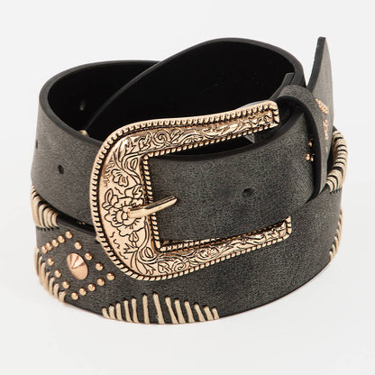 Western Floral Etched Buckle Belt: SBK
