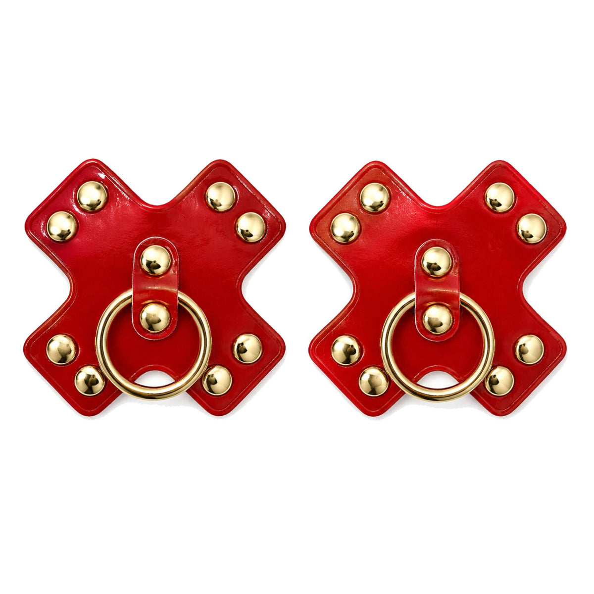 Red X shaped Pasties with Gold Studs & O-Ring: Default