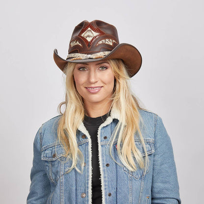 Leather Rattlesnake Cowboy Hat - Style Storm: Black / SM