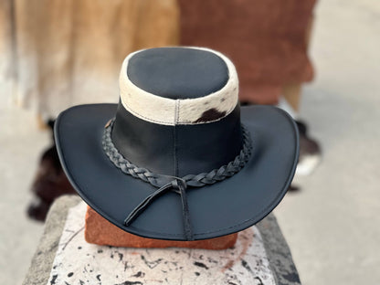 Tri Brown & Black  Leather Cowboy Hat Western style Unisex: Black / Large