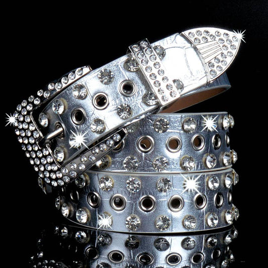 Fashion Shiny Rhinestone Women's Belt: Silver / One Size