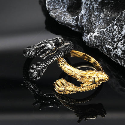 Vintage High-Grade Dragon Titanium Steel Ring: Yellow Gold / 9