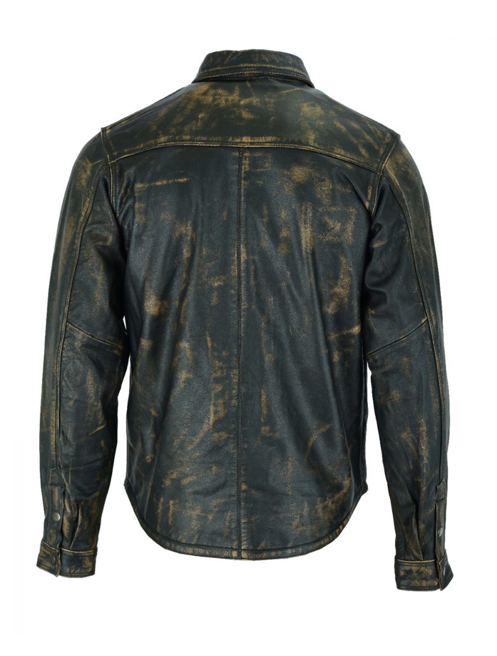 Mens Distressed Brown Leather Motorcycle Shirt with Concealed Carry