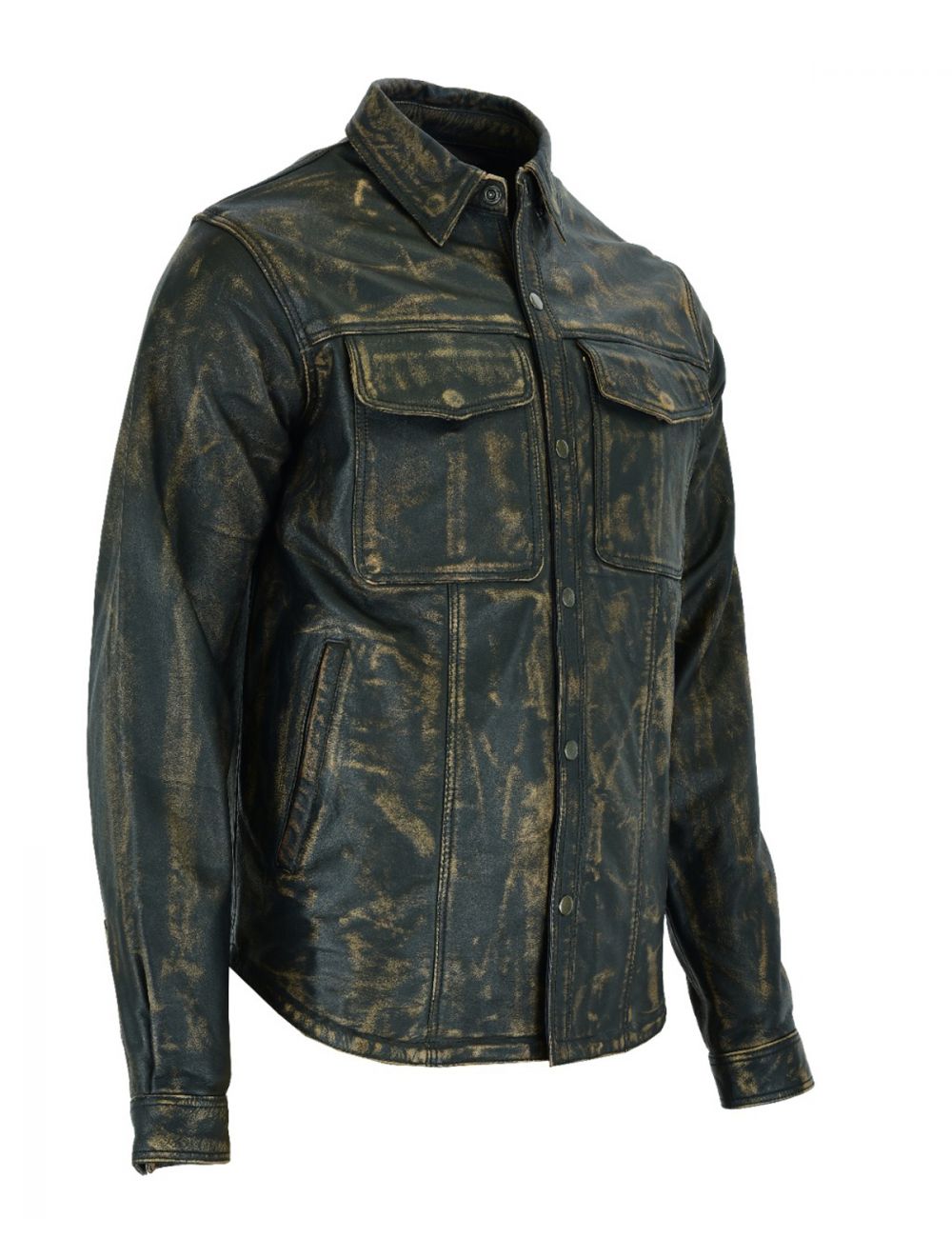 Mens Distressed Brown Leather Motorcycle Shirt with Concealed Carry