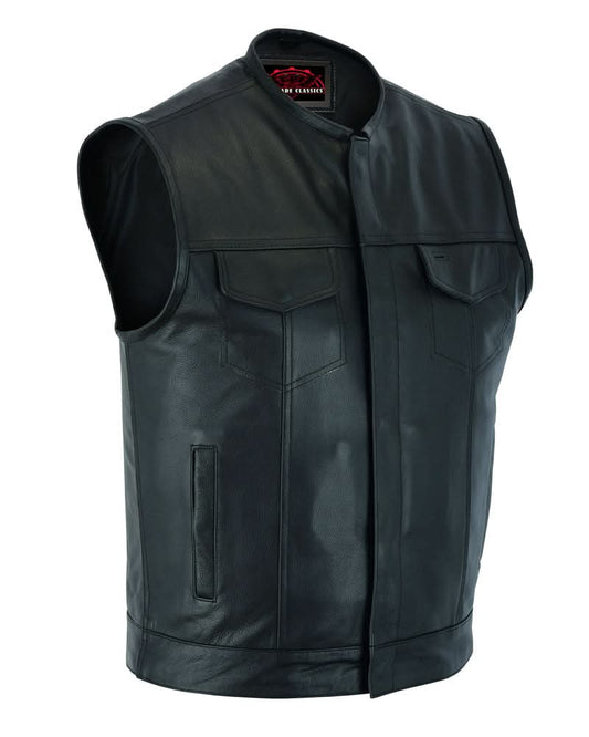 Men's AM  Black Cowhide Leather Motorcycle Vest