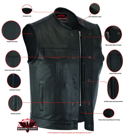 Men's AM  Black Cowhide Leather Motorcycle Vest