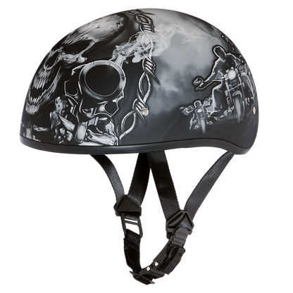D6-G Daytona Helmets D6-G ‘Skull Cap’ with Skull and Guns Half Face Helmet Black