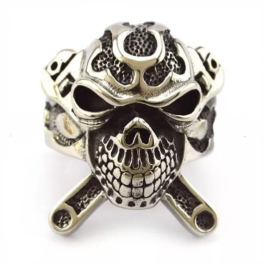R31 Stainless Steel X Skull Biker Ring