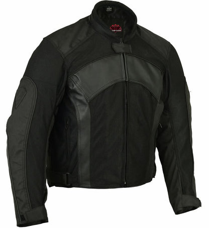 Mens Leather & Mesh Motorcycle Jacket  – Waterproof Liner