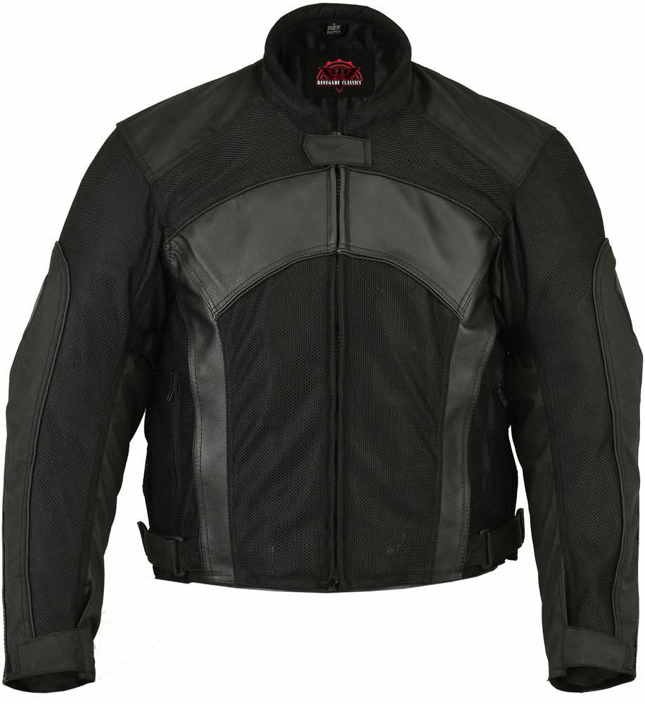 Mens Leather & Mesh Motorcycle Jacket  – Waterproof Liner
