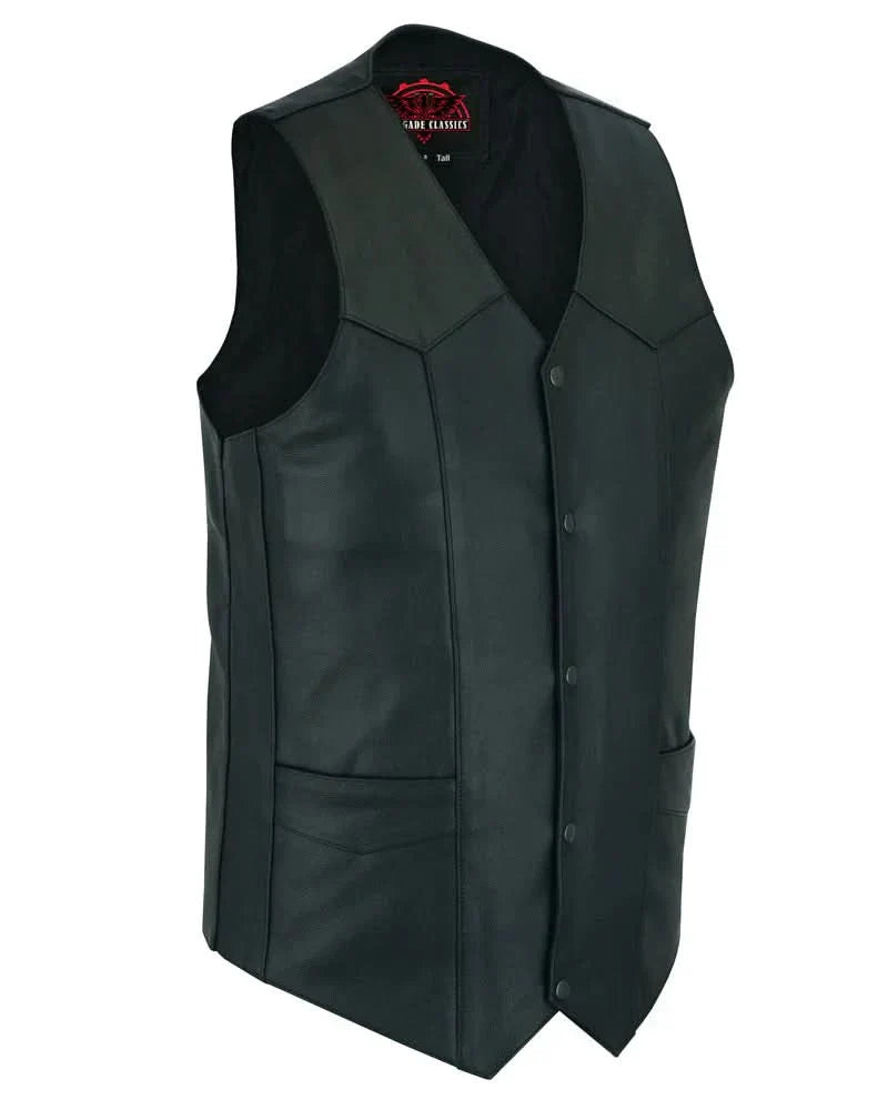 Men's Tall Classic Motorcycle Leather Vest - Black