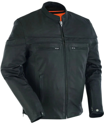 Men's Sporty Lightweight Black Leather Cross Over Jacket