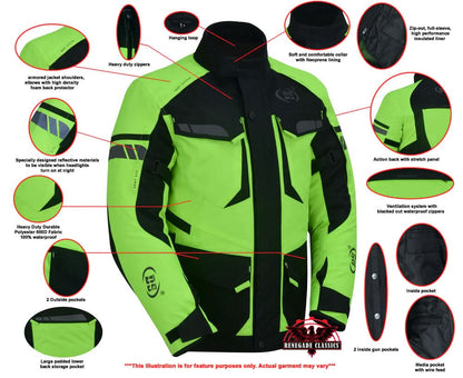 4-Season Hi-Vis Mens Textile Motorycyle Jacket  Waterproof & Ventilated