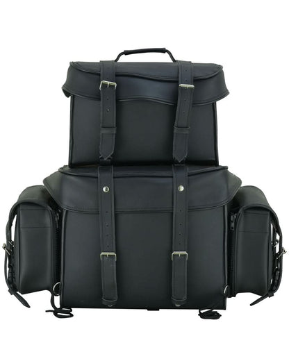 Leather Black PVC Large Four Piece Motorcycle Touring Tail Bag