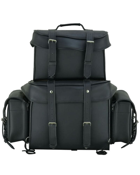 Leather Black PVC Large Four Piece Motorcycle Touring Tail Bag