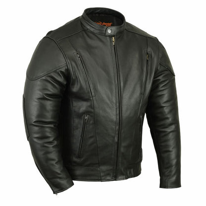 Men's Black Vented Motorcycle Jacket with Plain Sides