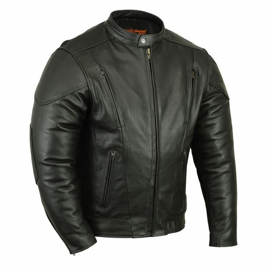 Men's Black Vented Motorcycle Jacket with Plain Sides