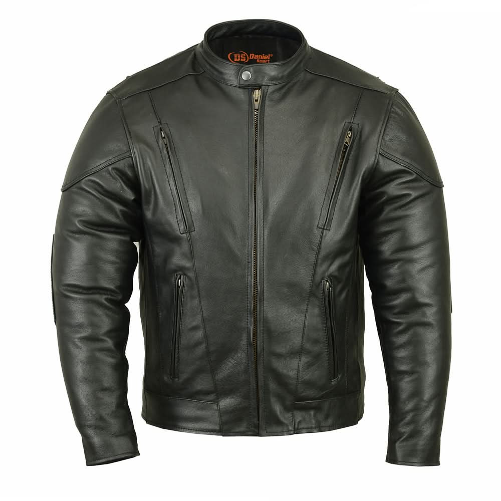 Men's Black Vented Motorcycle Jacket with Plain Sides