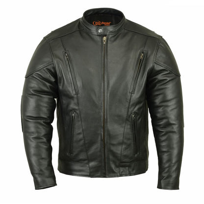 Men's Black Vented Motorcycle Jacket with Plain Sides