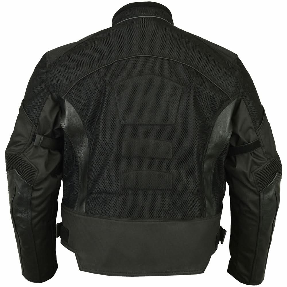 Mens Leather & Mesh Motorcycle Jacket  – Waterproof Liner
