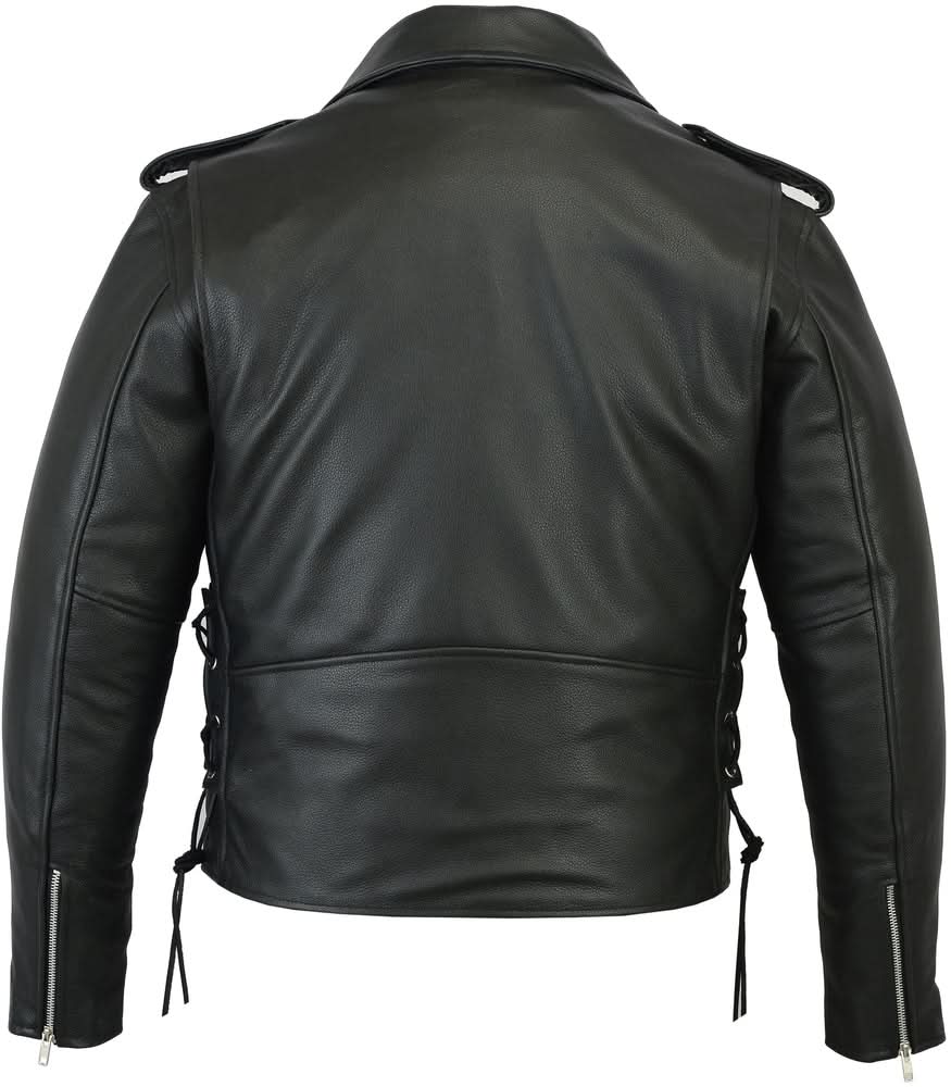 Men's Classic Side Lace Police Black Leather Motorcycle Jacket