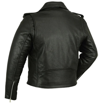 Men's Classic Plain Side Police Style Motorcycle Jacket - Black