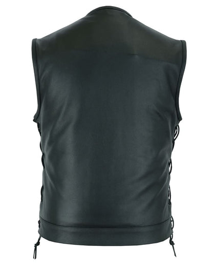Men's Combat Black motorcycle Leather Vest - Gun Pockets & Side Laces