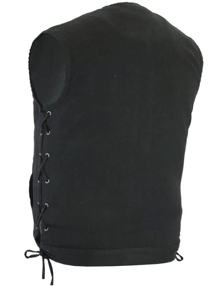 Men's Upgraded All-Black Denim Motorcycle Vest – Smart Access Pockets