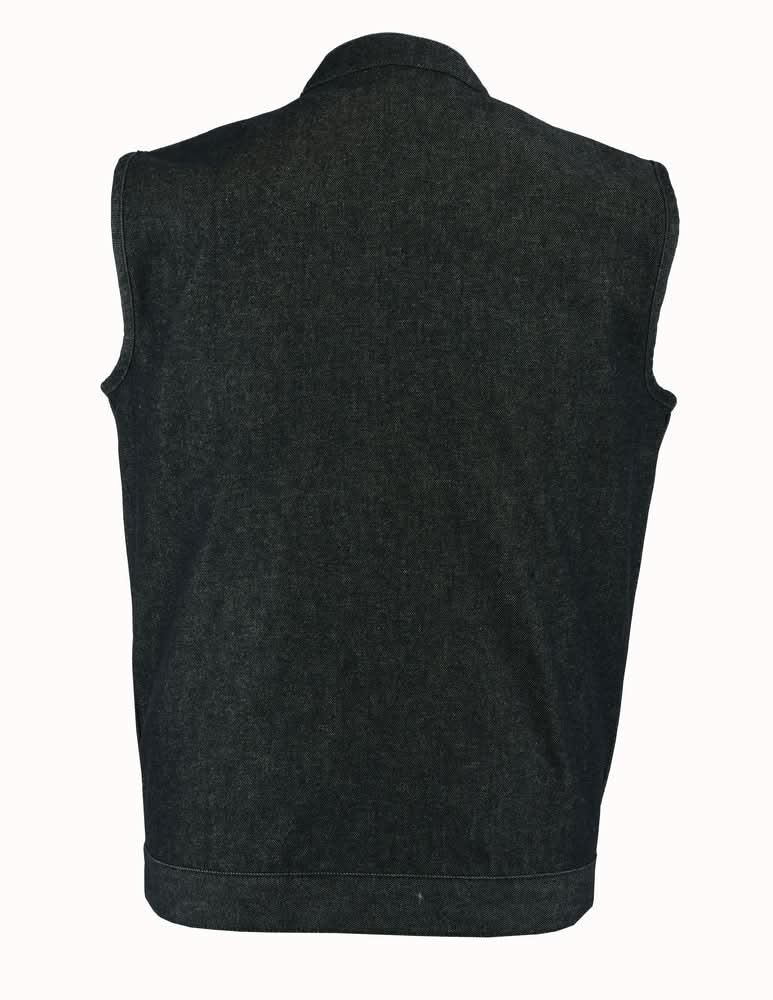 Men's Rough Rub-Off Raw Finish Motorcycle Denim Vest - Black