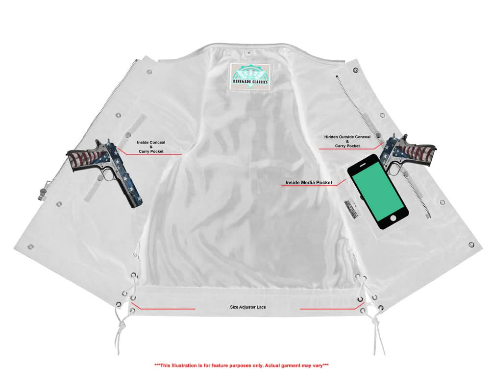 Men's Combat Black motorcycle Leather Vest - Gun Pockets & Side Laces